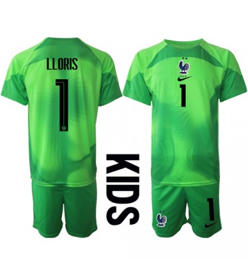 Frankrike Hugo Lloris #1 Målvakt Bortaställ Barn VM 2022 Kortärmad (+ Korta byxor)